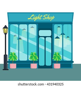 Light shop and store, front icon flat style. Vector illustration