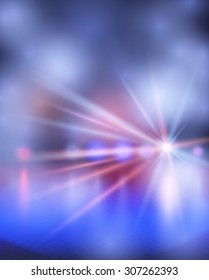 Light show  blue with rays and mirror. Vector illustration.