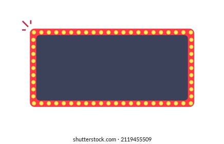 Light show frame for casino game banner vector isolated or glowing lamp bulb border for marquee flat cartoon illustration, cinema rectangle sign board or winner prize retro vintage billboard clipart