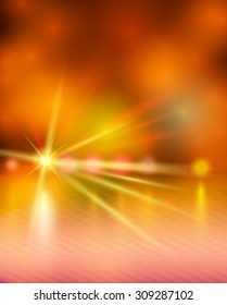 Light show orange with rays and mirror. Vector illustration.