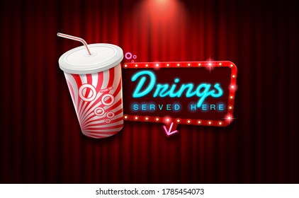 light sign beverage on curtain with spotlight background vector illustration