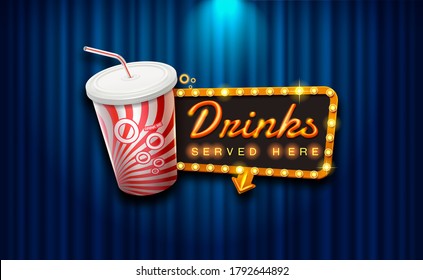 light sign beverage on curtain with spotlight background vector illustration