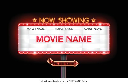 light sign billboard cinema theater vector illustration