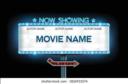 light sign billboard cinema theater vector illustration