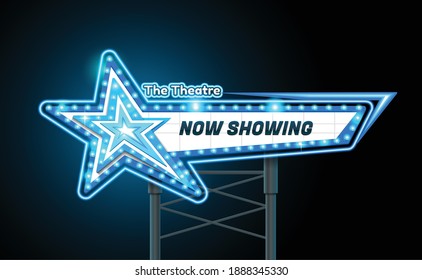 light sign billboard cinema theatre star shape vector illustration