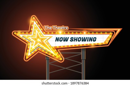 light sign billboard cinema theatre star shape vector illustration
