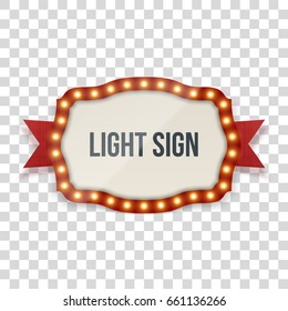 Light Sign with Lamps, Ribbon and Text