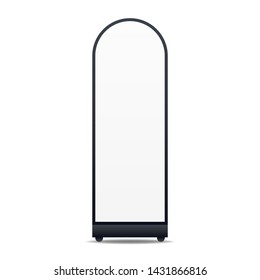 Light sign mockup isolated on white background. Blank roll up display banner template. Vector mockup design.