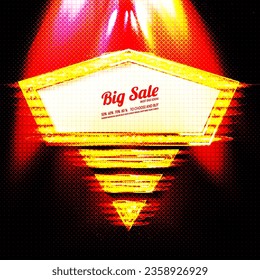Light sign over transparent background. Retro banner with bulbs. Light banner, vintage billboard or bright signboard. Cinema or theater lightbox for ads. Illuminated marquee poster case or frame.