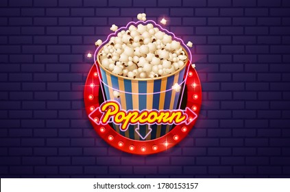 light sign popcorn brickwall background vector illustration
