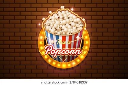 light sign popcorn brickwall background vector illustration