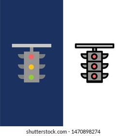 Light, Sign, Station, Traffic, Train  Icons. Flat and Line Filled Icon Set Vector Blue Background. Vector Icon Template background