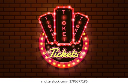 Light Sign Ticket Booth Brickwall Background Vector Illustration