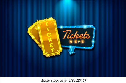 light sign ticket on curtain with spotlight background vector illustration