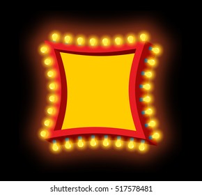 light signboard with lamps. Retro Luminous bulb plate. Vintage banner Shiny lamp