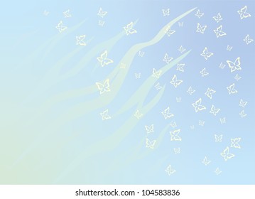 "Light silhouettes of butterflies on a blue background"