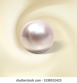 Light silk, rolled around a realistic pearl. Vector illustration