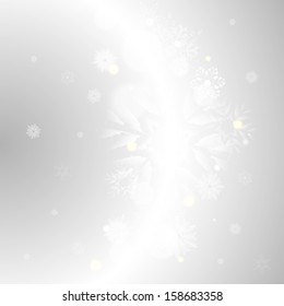 Light silver abstract Christmas background with white snowflakes