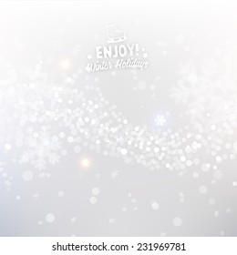 Light silver abstract Christmas background with white snowflakes