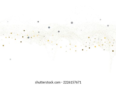 Light silver gold glitter confetti. Light Christmas background. white festive texture