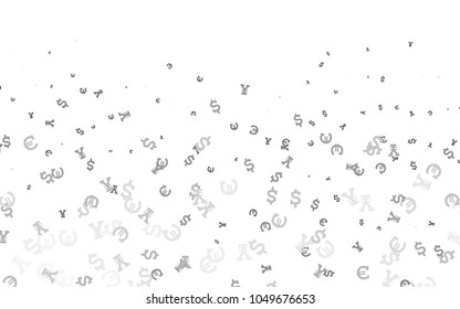 Light Silver, Gray vector background with Euro, Dollar, Yen. Blurred design in with symbols of EUR, USD, JPY. The pattern can be used for ad, booklets, leaflets of banks.