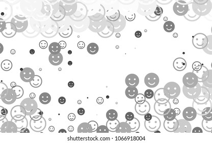 Light Silver, Gray vector background with funny smiles. Glitter abstract sketch with smiley, icons. Pattern for parties, gifts, congratulations.