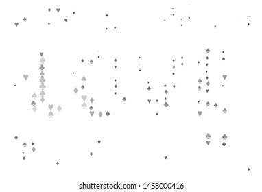 Light Silver, Gray vector background with cards signs. Shining illustration with hearts, spades, clubs, diamonds. Pattern for booklets, leaflets of gambling houses.