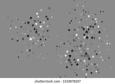 Light Silver, Gray vector background with cards signs. Colorful gradient with signs of hearts, spades, clubs, diamonds. Pattern for leaflets of poker games, events.
