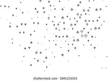 Light Silver, Gray vector background with cards signs. Glitter abstract sketch with isolated symbols of playing cards. Design for ad, poster, banner of gambling websites.