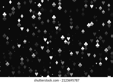 Light Silver, Gray vector background with cards signs. Illustration with set of hearts, spades, clubs, diamonds. Smart design for your business advert of casinos.