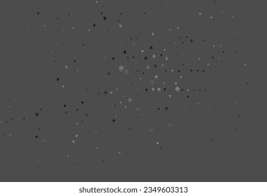Light Silver, Gray vector background with cards signs. Glitter abstract sketch with isolated symbols of playing cards. Template for business cards of casinos.
