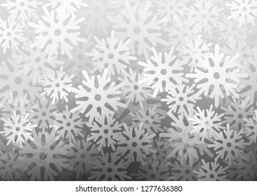 Light Silver, Gray vector cover with beautiful snowflakes. Snow on blurred abstract background with gradient. The pattern can be used for new year ad, booklets.
