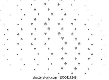 Light Silver, Gray vector cover with symbols of gamble. Glitter abstract sketch with isolated symbols of playing cards. Pattern for leaflets of poker games, events.