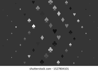 Light Silver, Gray vector cover with symbols of gamble. Illustration with set of hearts, spades, clubs, diamonds. Design for ad, poster, banner of gambling websites.