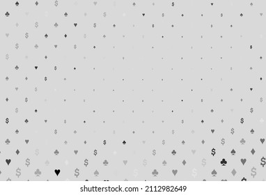 Light silver, gray vector cover with symbols of gamble. Colorful gradient with signs of hearts, spades, clubs, diamonds. Smart design for your business advert of casinos.