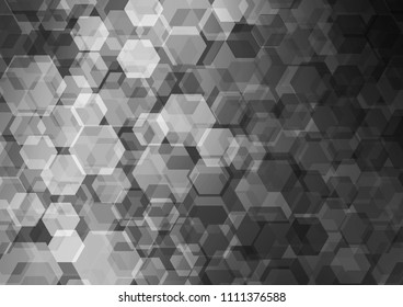 Light Silver, Gray vector hexagon mosaic template. Modern geometrical abstract illustration with gradient. The best hexagonal design for your business.