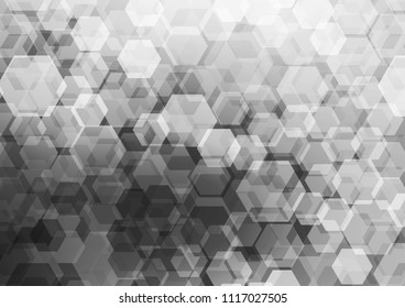 Light Silver, Gray vector hexagon mosaic background. hexagonal geometric sample with gradient.  Brand new style for your business design.