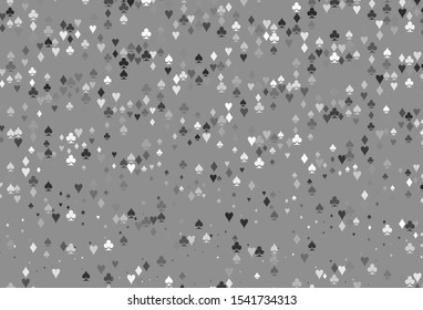 Light Silver, Gray vector layout with elements of cards. Blurred decorative design of hearts, spades, clubs, diamonds. Pattern for booklets, leaflets of gambling houses.