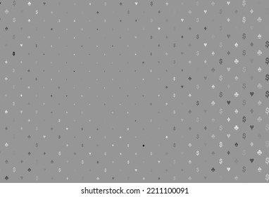 Light silver, gray vector layout with elements of cards. Glitter abstract sketch with isolated symbols of playing cards. Pattern for ads of parties, events in Vegas.