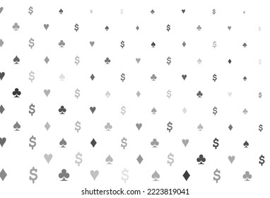 Light silver, gray vector layout with elements of cards. Colored illustration with hearts, spades, clubs, diamonds. Design for ad, poster, banner of gambling websites.