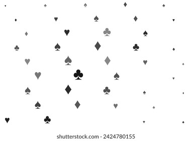Light Silver, Gray vector layout with elements of cards. Shining illustration with hearts, spades, clubs, diamonds. Pattern for booklets, leaflets of gambling houses.