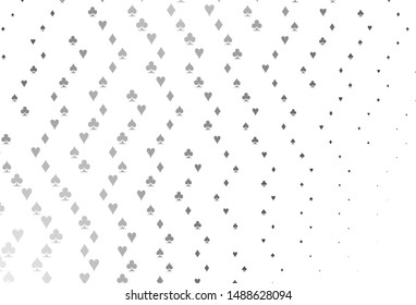 Light Silver, Gray vector pattern with symbol of cards. Shining illustration with hearts, spades, clubs, diamonds. Design for ad, poster, banner of gambling websites.