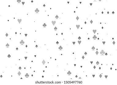 Light Silver, Gray vector pattern with symbol of cards. Glitter abstract sketch with isolated symbols of playing cards. Pattern for ads of parties, events in Vegas.
