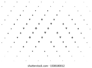 Light Silver, Gray vector pattern with symbol of cards. Glitter abstract sketch with isolated symbols of playing cards. Template for business cards of casinos.