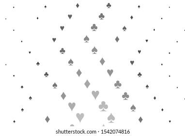Light Silver, Gray vector pattern with symbol of cards. Glitter abstract sketch with isolated symbols of playing cards. Smart design for your business advert of casinos.