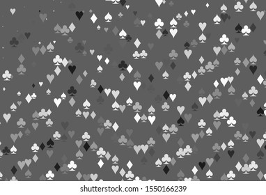 Light Silver, Gray vector pattern with symbol of cards. Blurred decorative design of hearts, spades, clubs, diamonds. Smart design for your business advert of casinos.