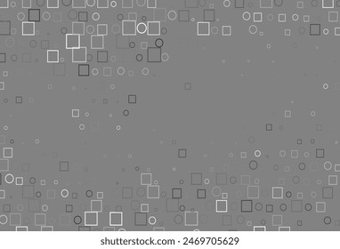 Light Silver, Gray vector pattern with spheres, squares. Decorative design in abstract style with circles, rectangles. Pattern of water, rain drops.