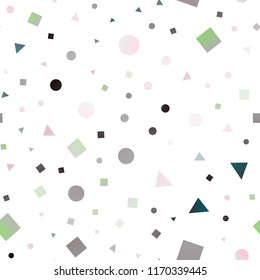 Light Silver, Gray vector seamless pattern in polygonal style with circles. Abstract gradient illustration with circles, triangles, cubes. Design for textile, fabric, wallpapers.