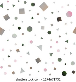 Light Silver, Gray vector seamless texture in poly style with circles, cubes. Illustration with set of colorful circles, triangles, squares. Pattern for design of window blinds, curtains.