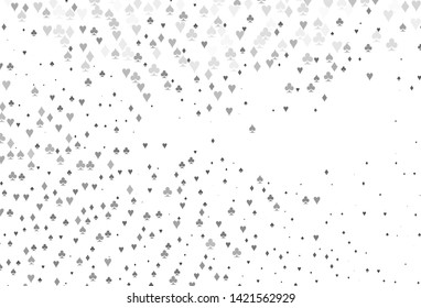 Light Silver, Gray vector template with poker symbols. Shining illustration with hearts, spades, clubs, diamonds. Template for business cards of casinos.